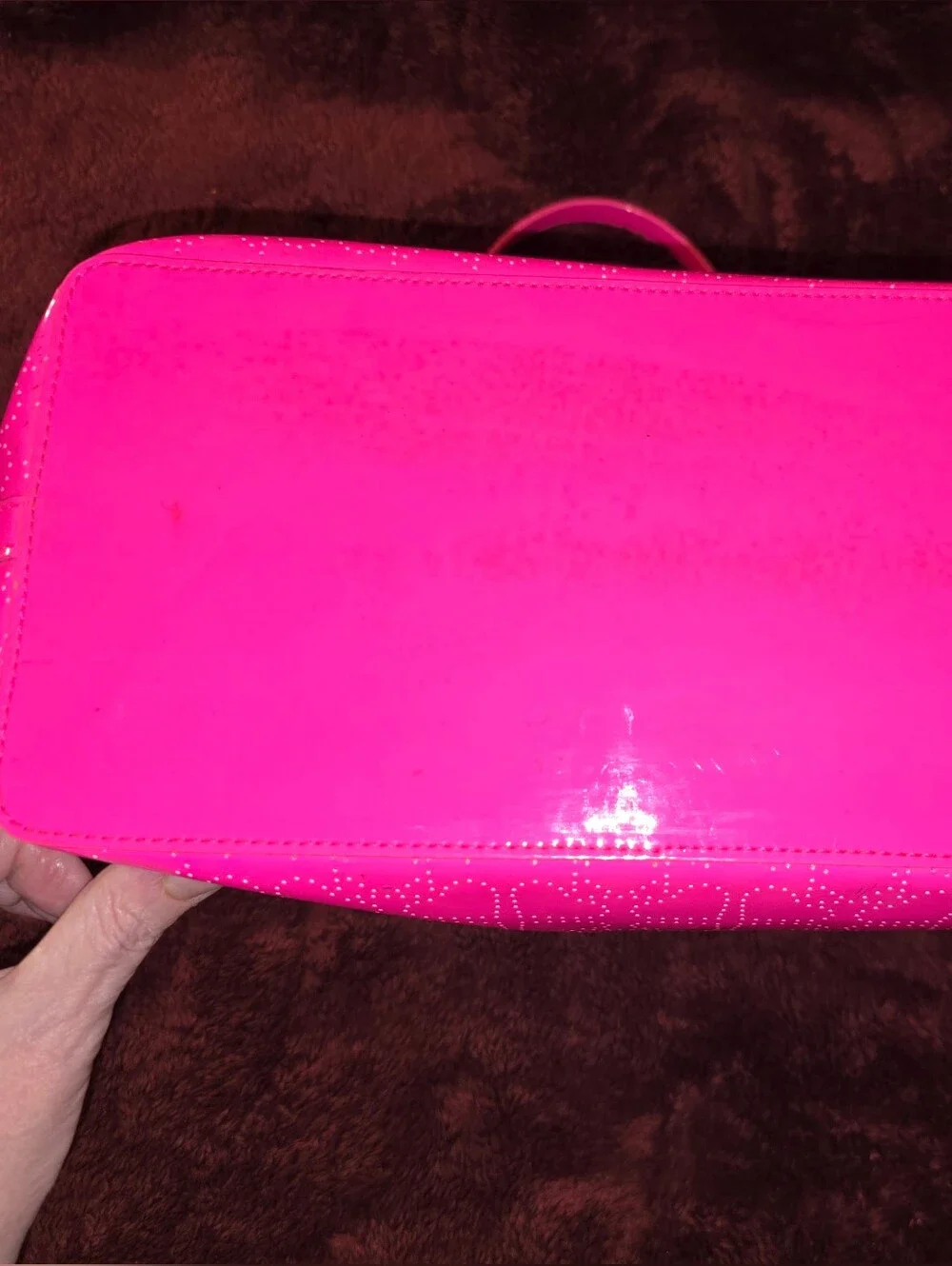 kate spade new york Molly Bikini Dot Large Tote in a vibrant neon pink patent - Picture 12 of 13